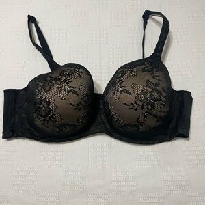Cacique 44DD  Full Coverage  black lace  Bra with tan lining